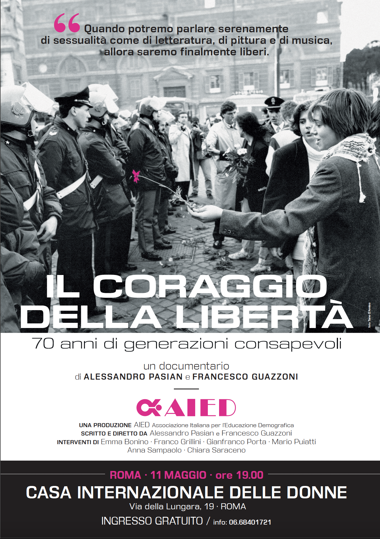 locandina proiezioni "il coraggio della libertà" - docufilm di AIED